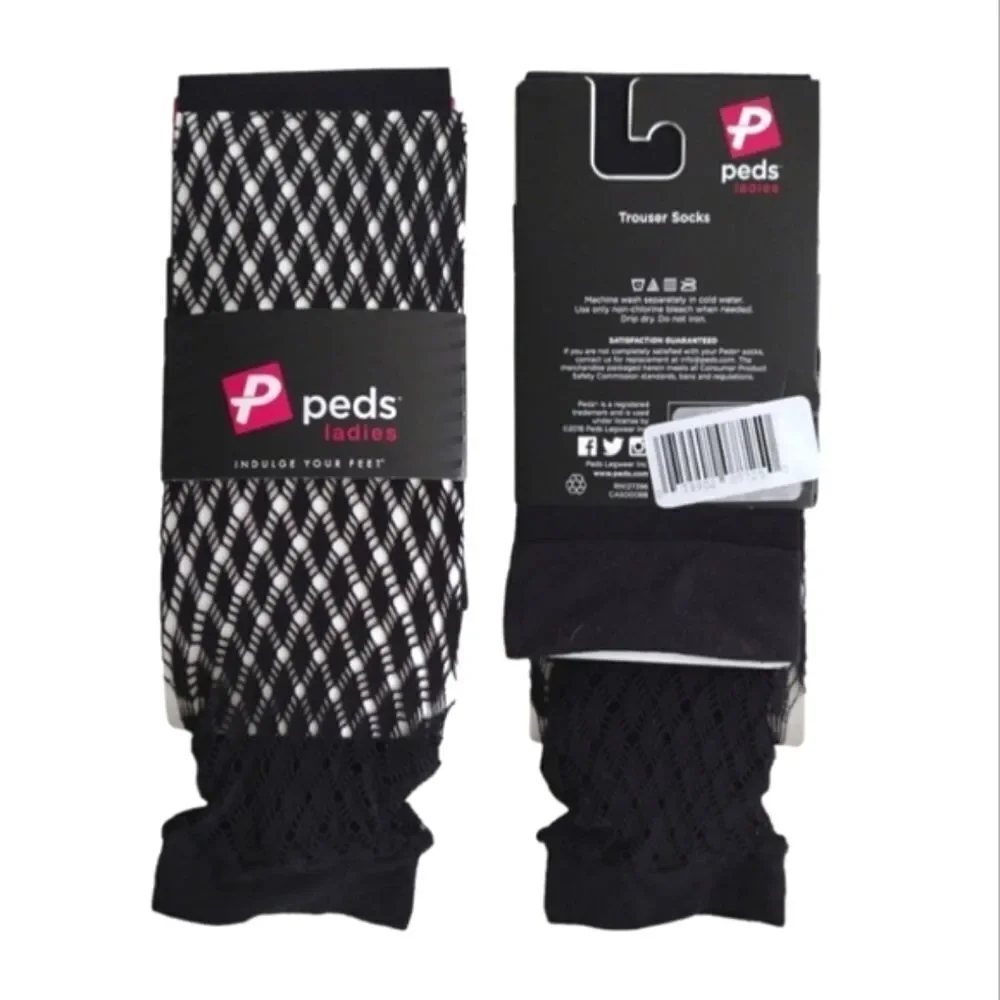PEDS 8 Pairs Black Fishnet and Solid Black Trouser‎ Socks Women's Size 5- 10 NWT